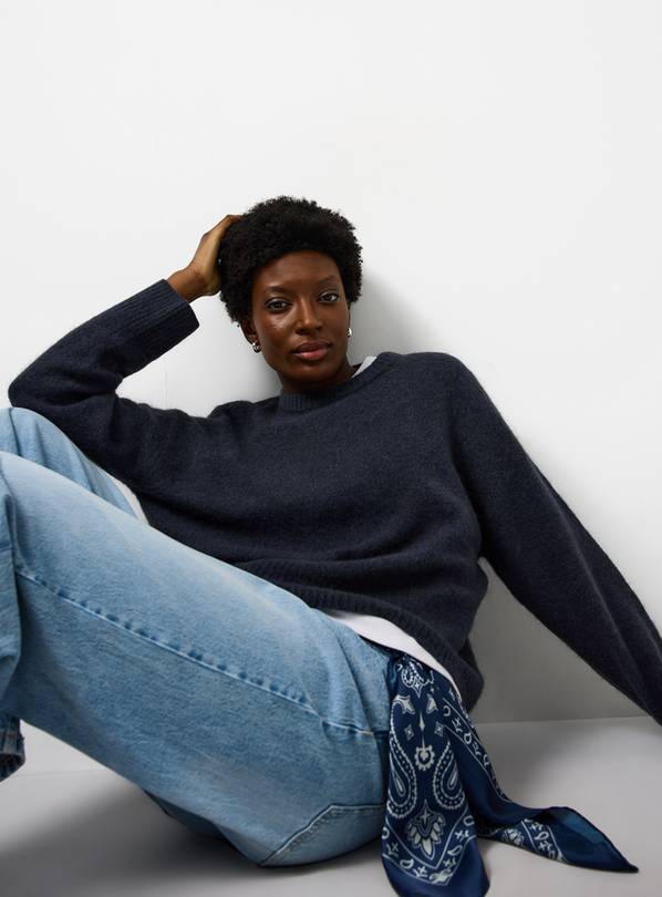 Dark Blue Alpaca Relaxed Crew Neck Jumper S